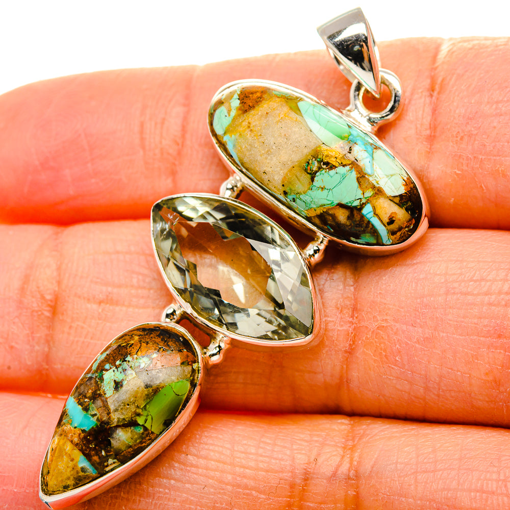 Kingman Mohave Turquoise, Green Amethyst Pendant 2"  (925 Sterling Silver) PD37238
