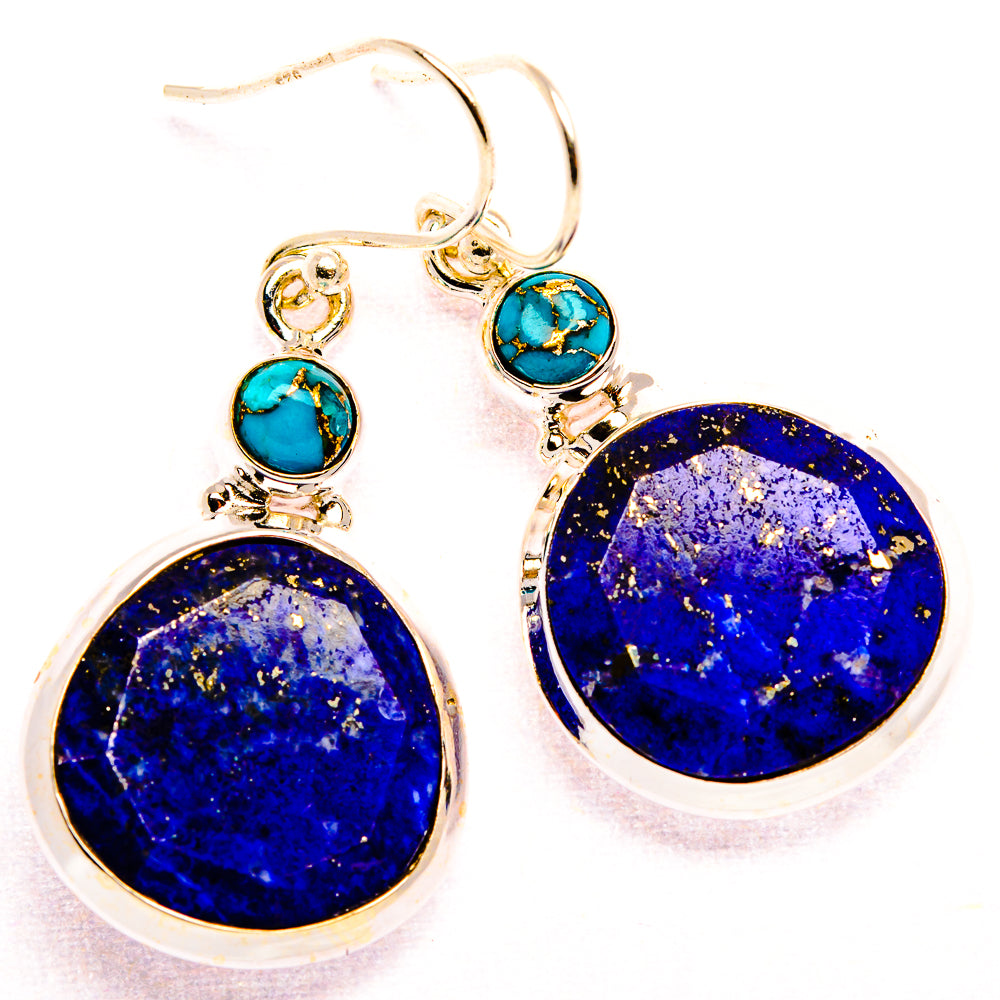 Lapis Lazuli, Blue Copper Composite Turquoise 925 Sterling Silver Earrings 1 5/8" (925 Sterling Silver) EARR431939