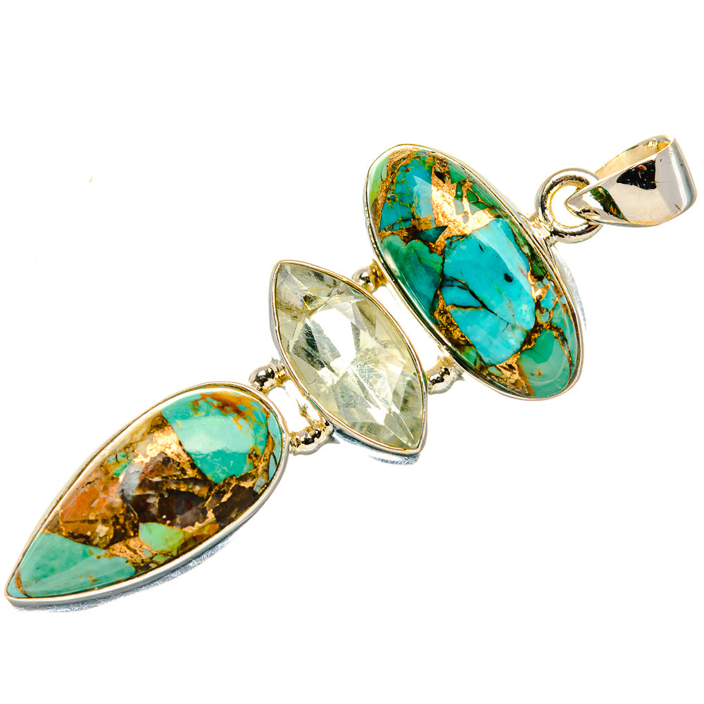 Blue Copper Composite Turquoise, White Quartz Pendant 2 1/8" (925 Sterling Silver) PD37297