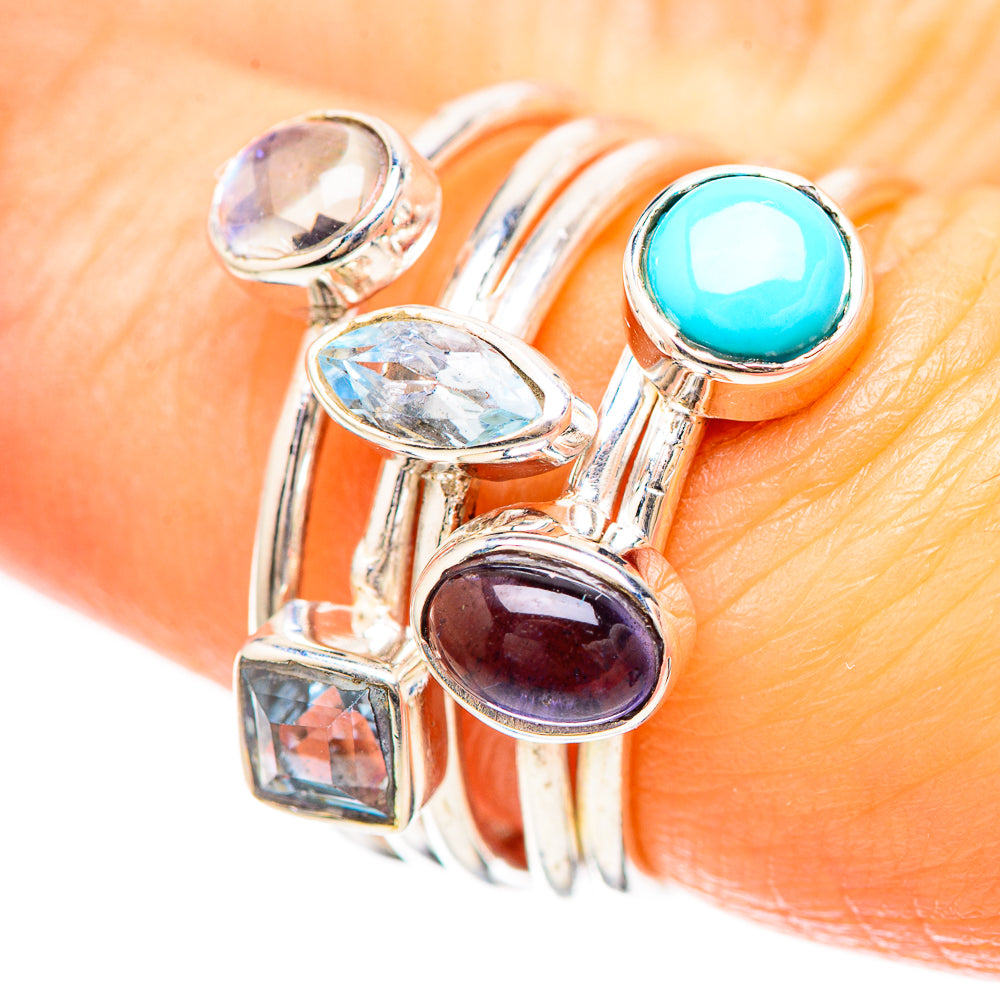 Sleeping Beauty Turquoise, Tanzanite, Blue Topaz, Rainbow Moonstone Ring Size 6.5 (925 Sterling Silver) RING136443