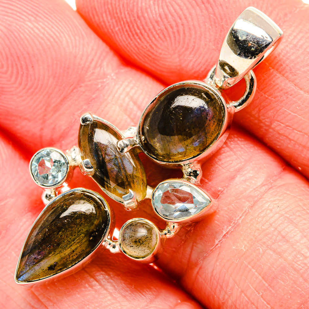 Labradorite, Blue Topaz Pendant 1 3/4" (925 Sterling Silver) PD36769