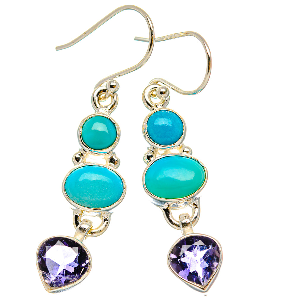 Anasilvercos Sleeping Beauty Turquoise, Tanzanite Earrings 1 3/4" (925 Sterling Silver)