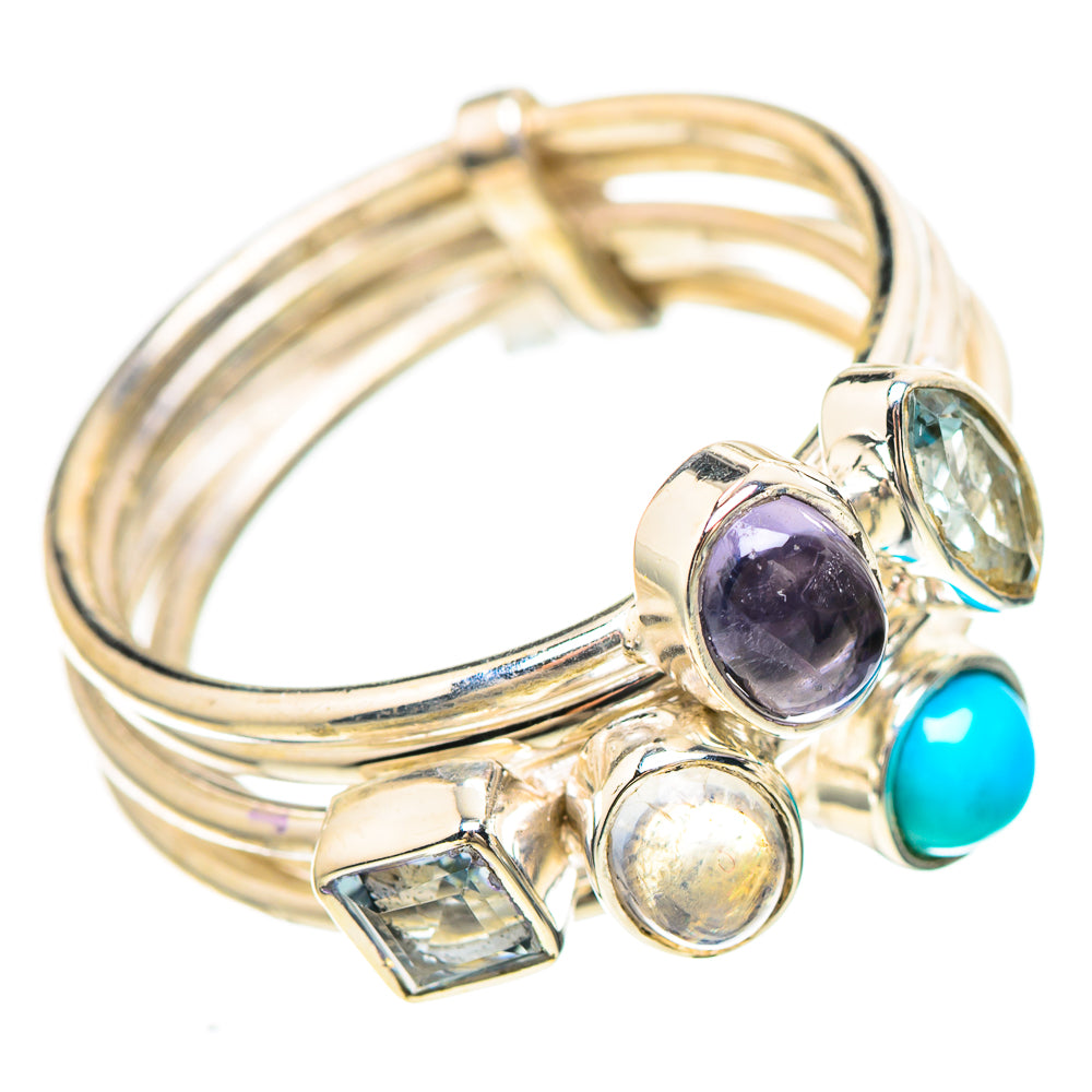 Tanzanite, Larimar, Blue Topaz, Rainbow Moonstone Ring Size 8.5 (925 Sterling Silver) RING137022