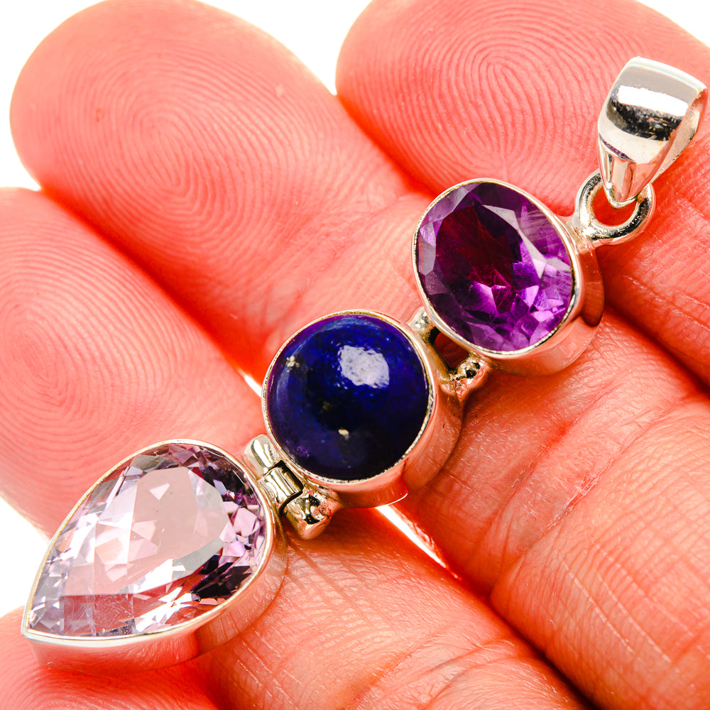 Amethyst, Lapis Lazuli 925 Sterling Silver Pendant 2 1/8" (925 Sterling Silver) PD37647