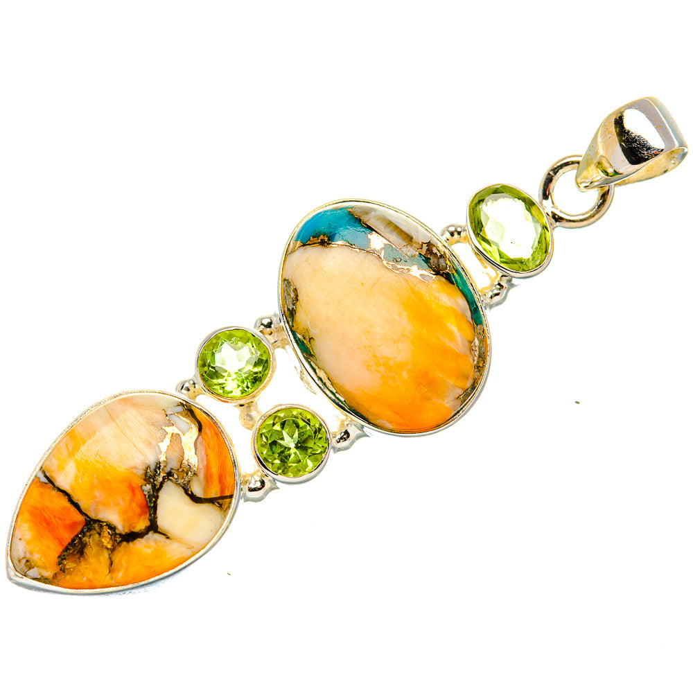 Spiny Oyster Turquoise, Peridot 925 Sterling Silver Pendant 2 1/4" (925 Sterling Silver) PD37694