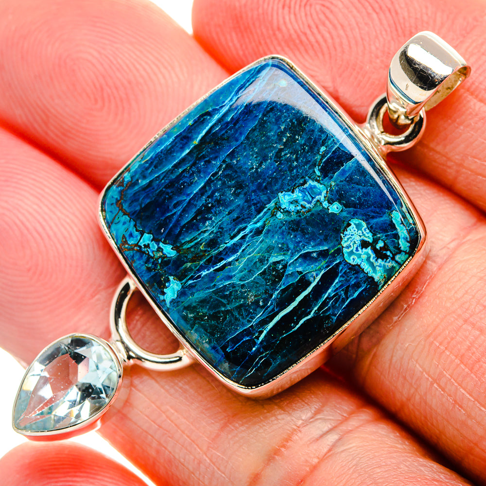 Shattuckite, Blue Topaz Pendant 2" (925 Sterling Silver) PD36991