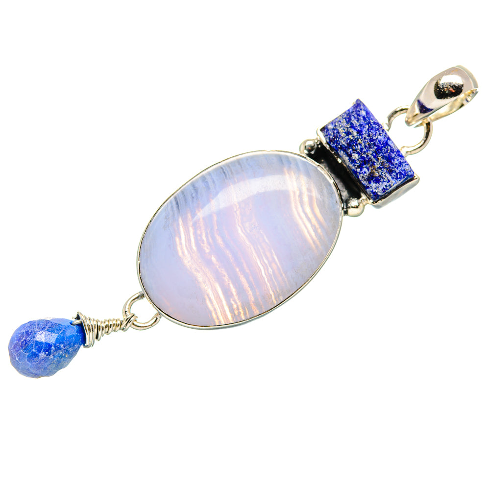 Blue Lace Agate, Lapis Lazuli Pendant 2 1/2" (925 Sterling Silver) PD36805