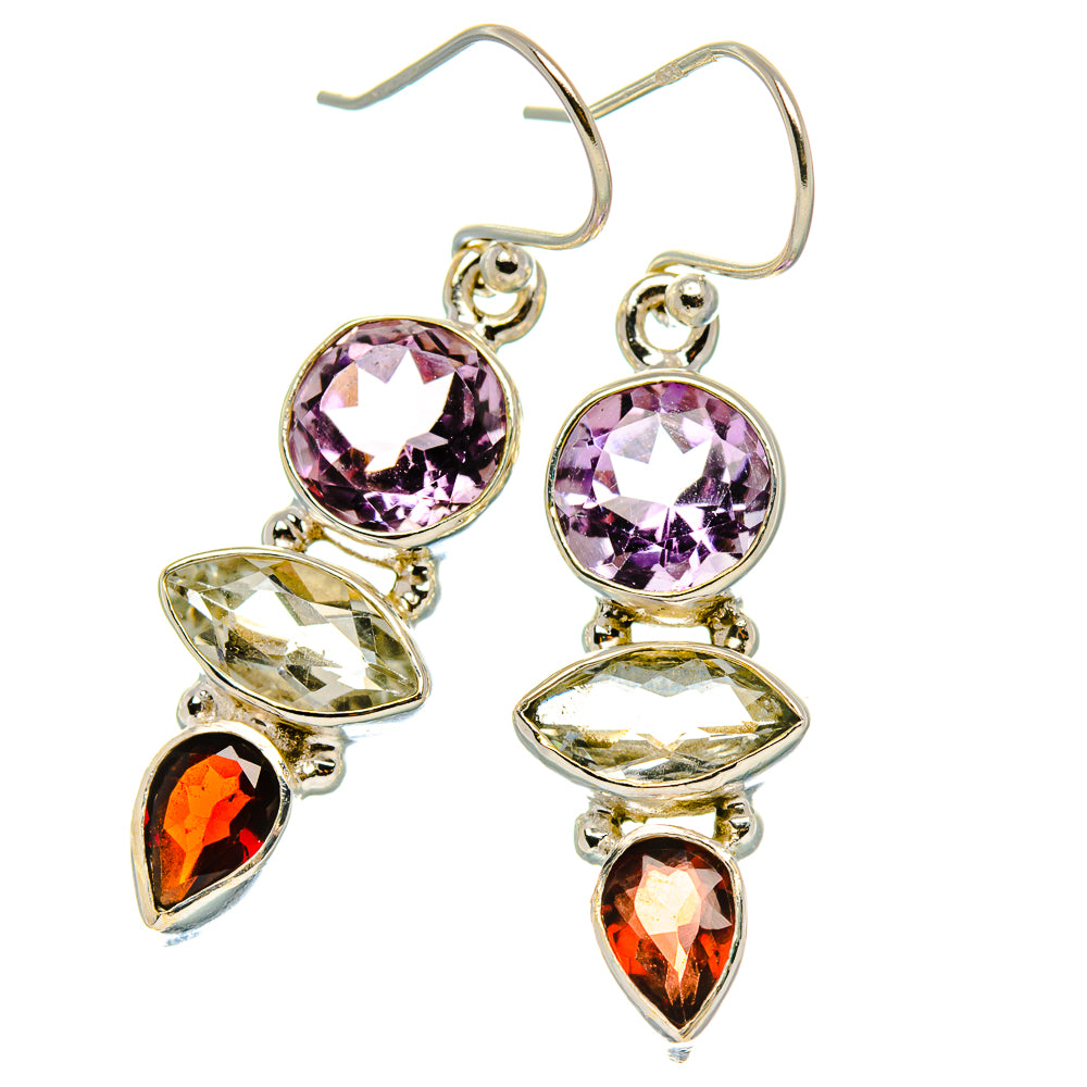 Amethyst, White Quartz, Peridot Earrings 1 1/2" (925 Sterling Silver) EARR431739