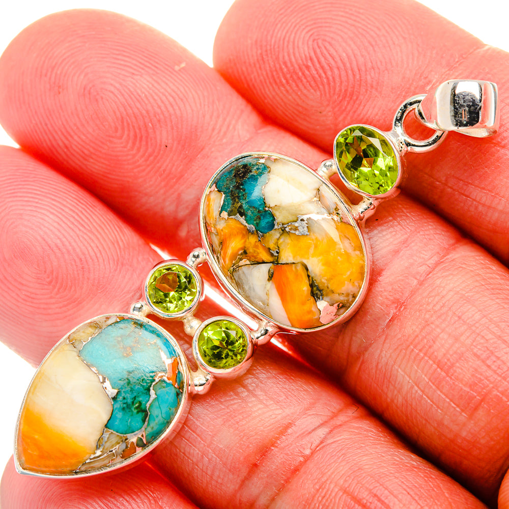 Spiny Oyster Turquoise, Peridot 925 Sterling Silver Pendant 2 3/8" (925 Sterling Silver) PD37716