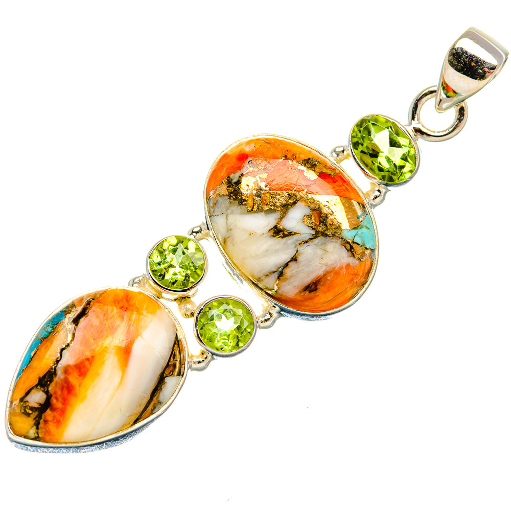Spiny Oyster Turquoise, Peridot 925 Sterling Silver Pendant 2 1/4" P37375