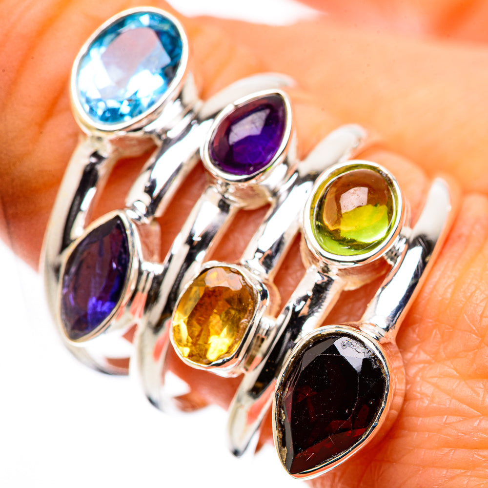Anasilvercos Large Garnet, Amethyst, Citrine, Peridot, Blue Topaz, Tanzanite Ring Size 9.75 (925 Sterling Silver)