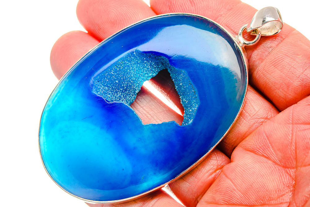 Huge Blue Window Druzy Pendant 3" (925 Sterling Silver) PD37329