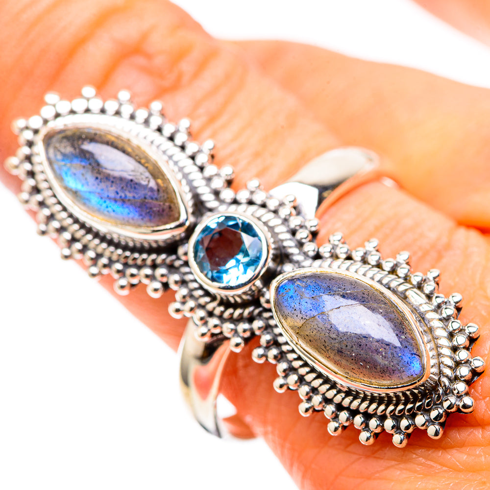 Large Labradorite, Blue Topaz 925 Sterling Silver Ring Size 10.75 (925 Sterling Silver) RING137775