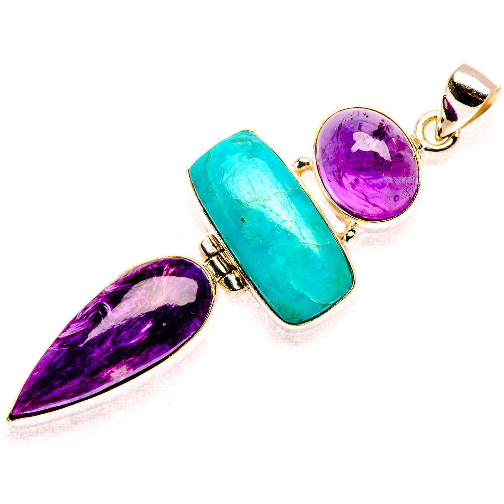 Charoite, Amazonite, Amethyst 925 Sterling Silver Pendant 2 1/2" (925 Sterling Silver) PD37728