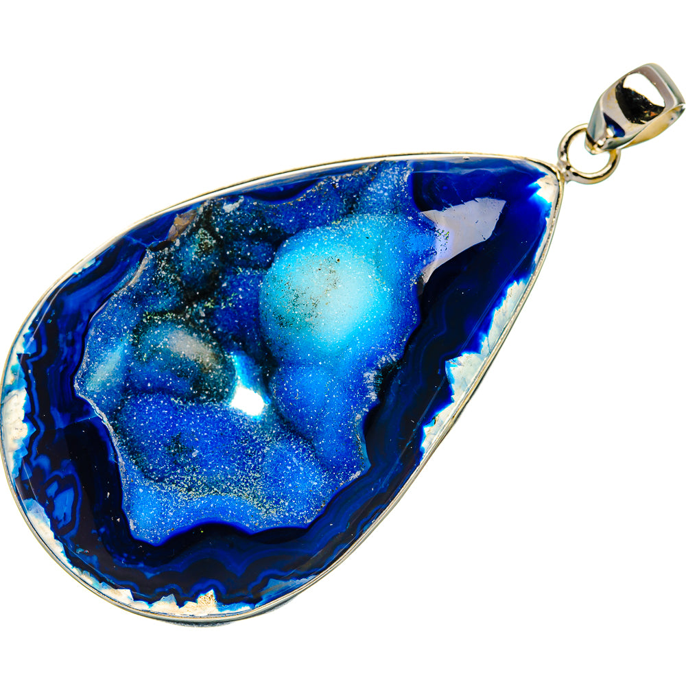 Blue Window Druzy Pendant 2 3/4"  (925 Sterling Silver) PD37225