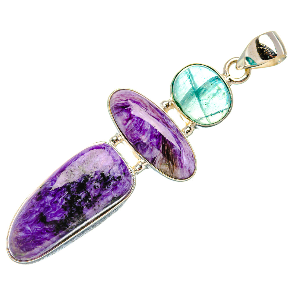 Charoite, Green Tourmaline Pendant 2 3/8" (925 Sterling Silver) PD37420