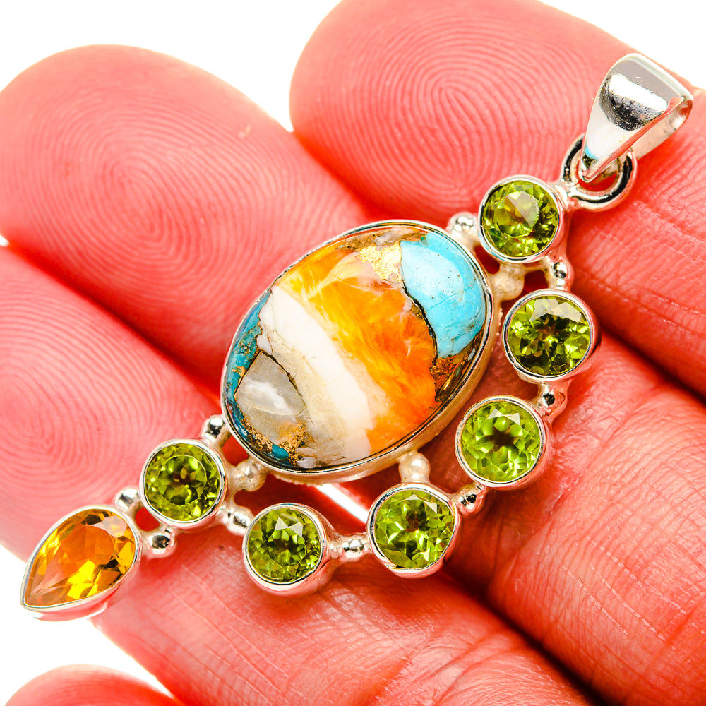 Spiny Oyster Turquoise, Peridot, Citrine 925 Sterling Silver Pendant 2 1/8" (925 Sterling Silver) PD37688