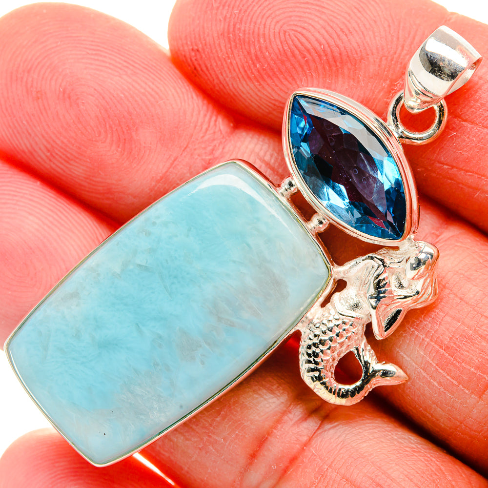 Larimar, Blue Quartz Pendant 2 1/8" (925 Sterling Silver) PD37400