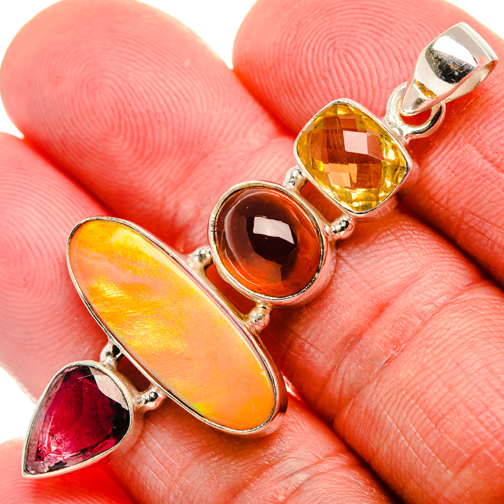 Aura Opal, Garnet, Citrine 925 Sterling Silver Pendant 2 1/8" (925 Sterling Silver) PD37645