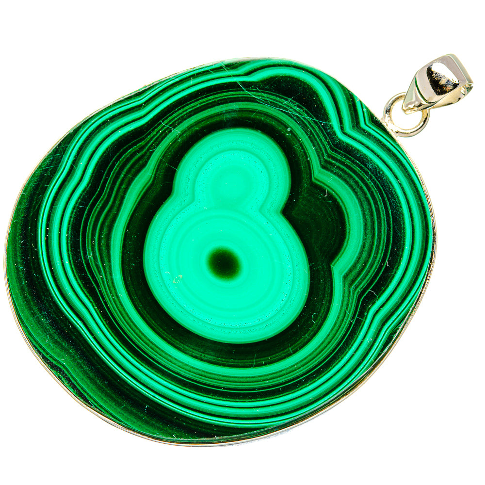Huge Malachite Pendant 2 3/4" (925 Sterling Silver) PD36838