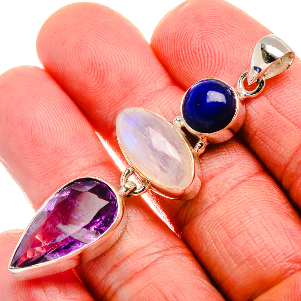 Faceted Amethyst, Rainbow Moonstone, Lapis Lazuli Pendant 2 3/8" (925 Sterling Silver) PD37597