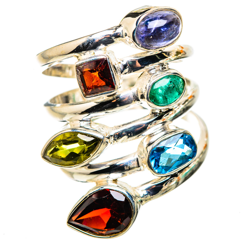 Large Garnet, Peridot, Tanzanite, Blue Topaz, Emerald Ring Size 7.5 (925 Sterling Silver) RING135718