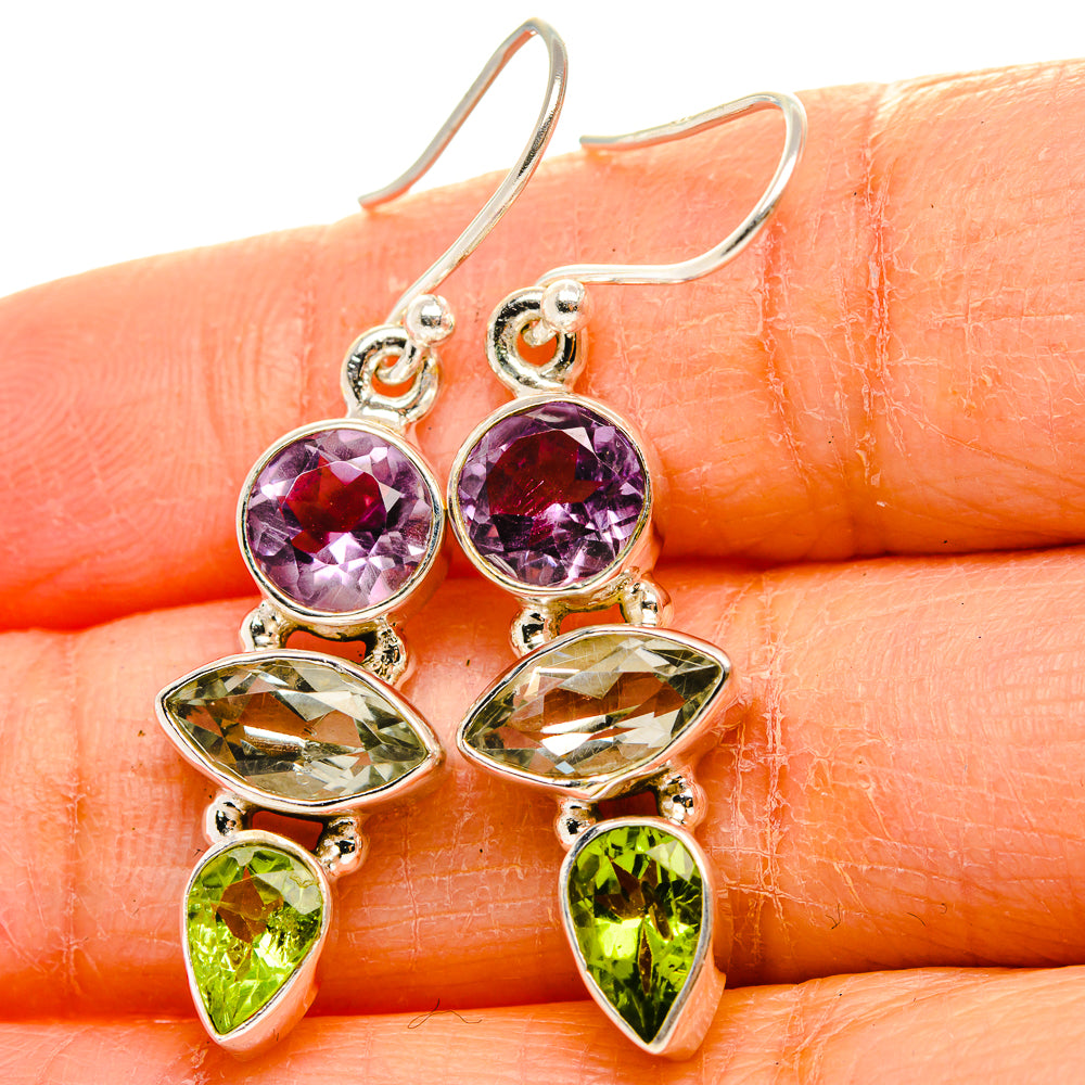 Green Amethyst, Amethyst, Peridot Earrings 1 1/2" (925 Sterling Silver) EARR431746