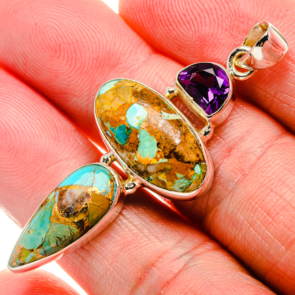 Blue Copper Composite Turquoise, Amethyst Pendant 2" (925 Sterling Silver) PD37290