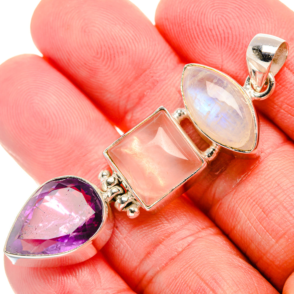 Rainbow Moonstone, Rose Quartz, Amethyst Pendant 2 3/8" (925 Sterling Silver) PD37524