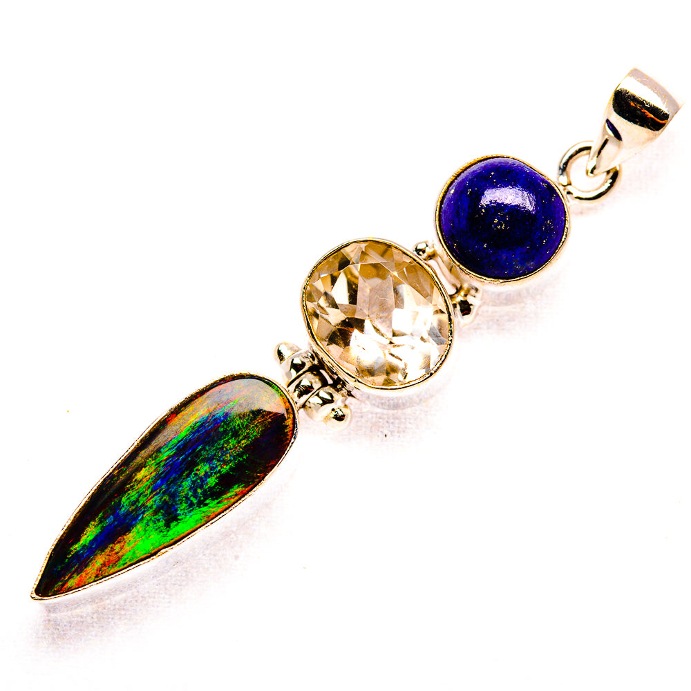 Aura Opal, White Quartz, Lapis Lazuli 925 Sterling Silver Pendant 2 3/8" (925 Sterling Silver) PD37699