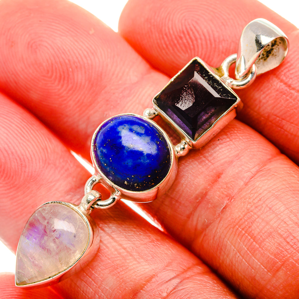 Rainbow Moonstone, Lapis Lazuli, Tanzanite 925 Sterling Silver Pendant 2" (925 Sterling Silver) PD37742