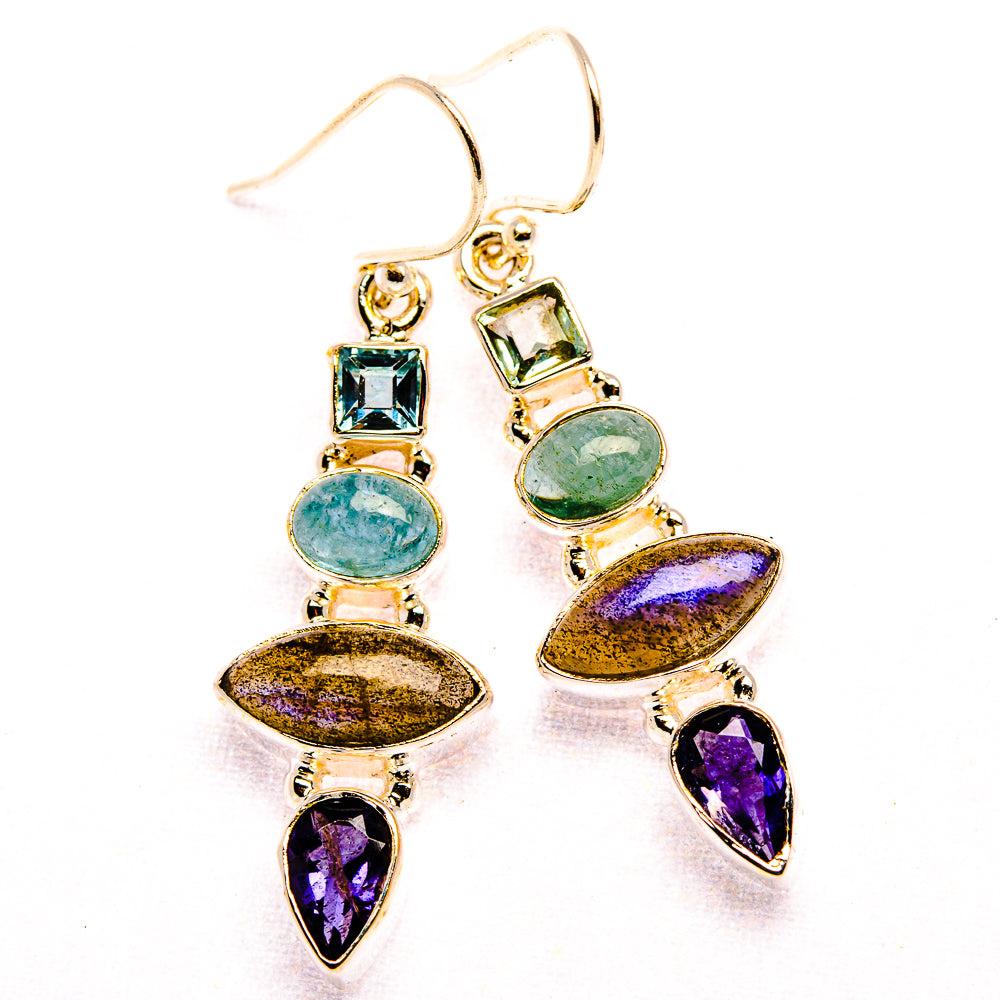 Labradorite, Tanzanite, Aquamarine, Blue Topaz Earrings 13/4" (925 Sterling Silver) EARR431867