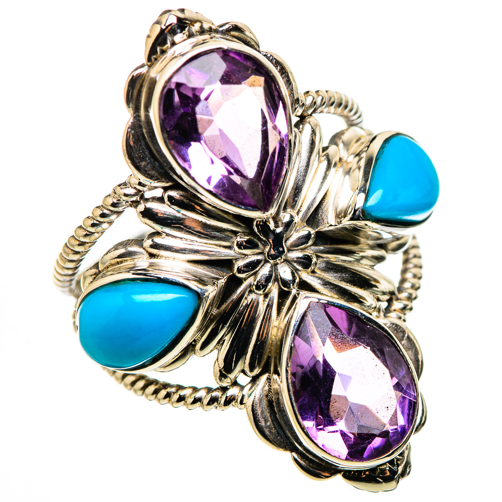Large Faceted Amethyst, Sleeping Beauty Turquoise Ring Size 8.25 (925 Sterling Silver) RING134759