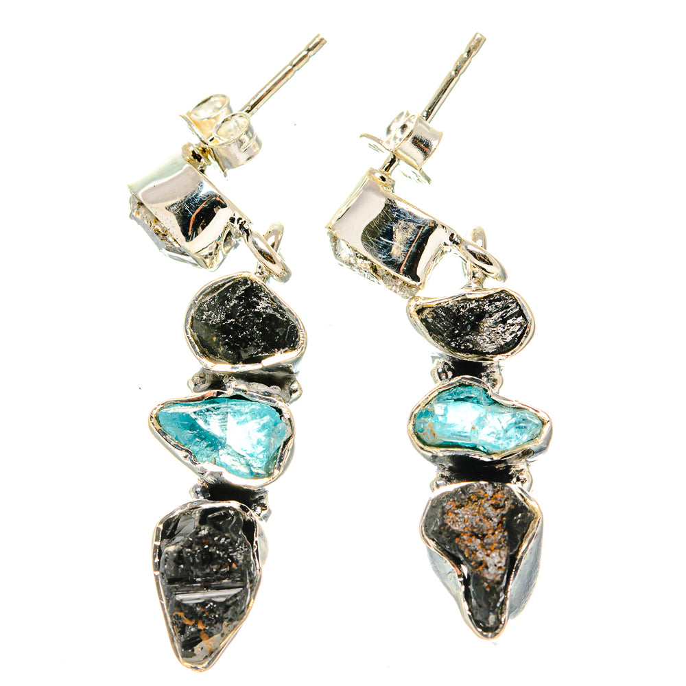 Black Tourmaline, Apatite, Herkimer Diamond Earrings 1 1/4" (925 Sterling Silver) EARR431489