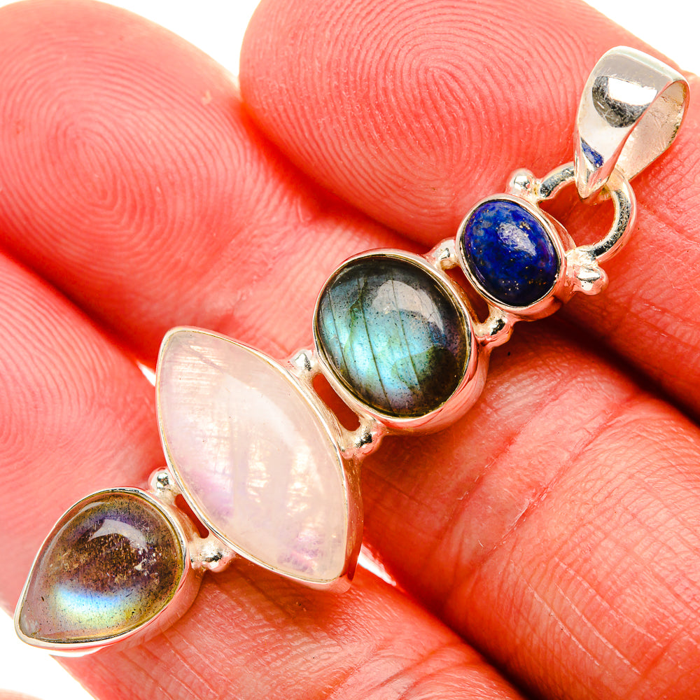 Rainbow Moonstone, Labradorite, Lapis Lazuli 925 Sterling Silver Pendant 2" (925 Sterling Silver) PD37741