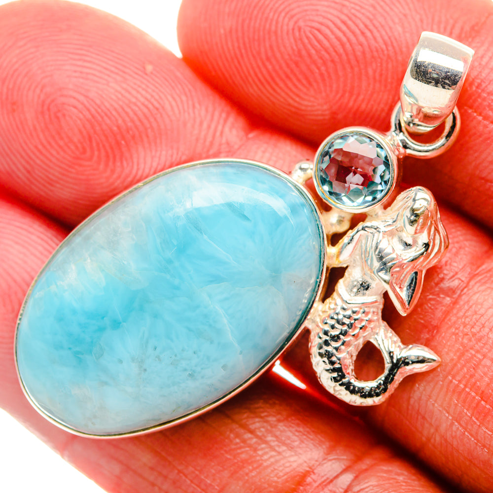Larimar, Blue Topaz 925 Sterling Silver Pendant 1 7/8" (925 Sterling Silver) PD37681