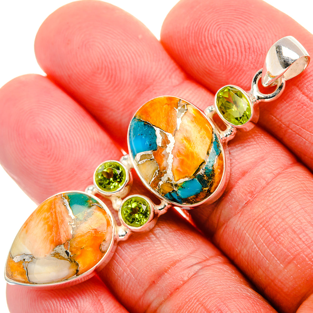 Spiny Oyster Turquoise, Peridot 925 Sterling Silver Pendant 2 1/4" (925 Sterling Silver) PD37637