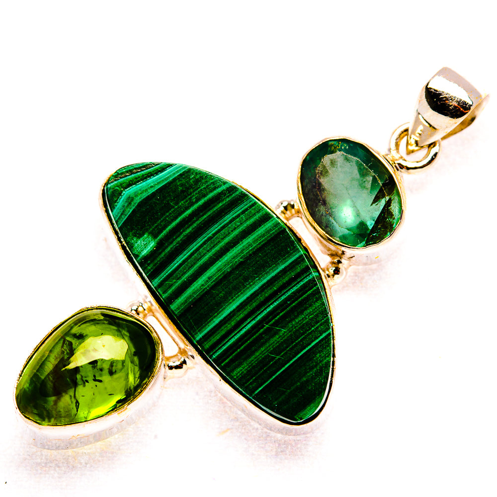 Malachite, Green Tourmaline 925 Sterling Silver Pendant 2 1/8" (925 Sterling Silver) PD37735