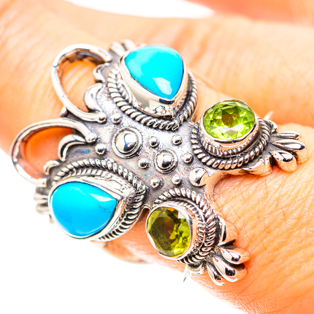Large Sleeping Beauty Turquoise, Peridot Ring Size 7.75 (925 Sterling Silver) RING136958