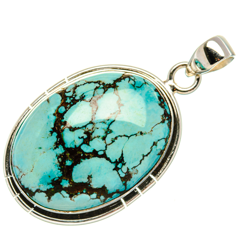 Tibetan Turquoise Pendant 1 3/4" (925 Sterling Silver) PD37072