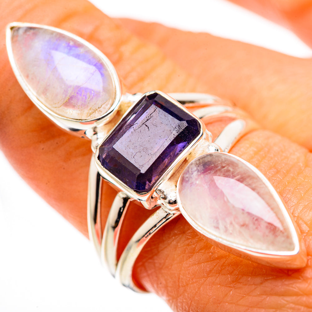 Faceted Tanzanite, Rainbow Moonstone Ring Size 9 (925 Sterling Silver) RING134675