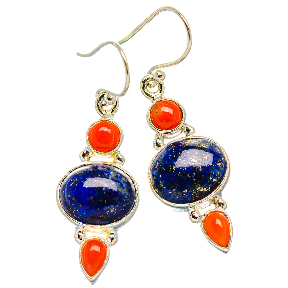 Lapis Lazuli, Carnelian Earrings 1 5/8" (925 Sterling Silver) EARR431849