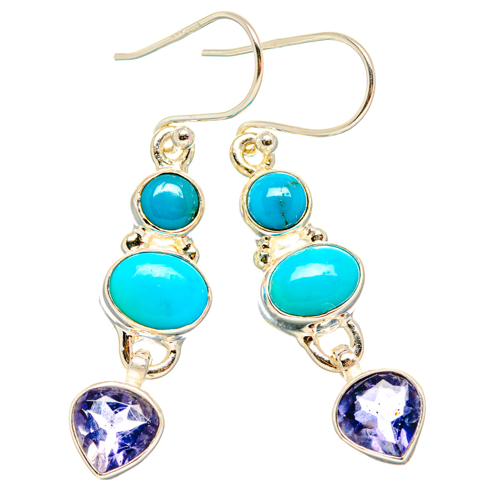 Sleeping Beauty Turquoise, Tanzanite Earrings 1 3/4" (925 Sterling Silver) EARR431614