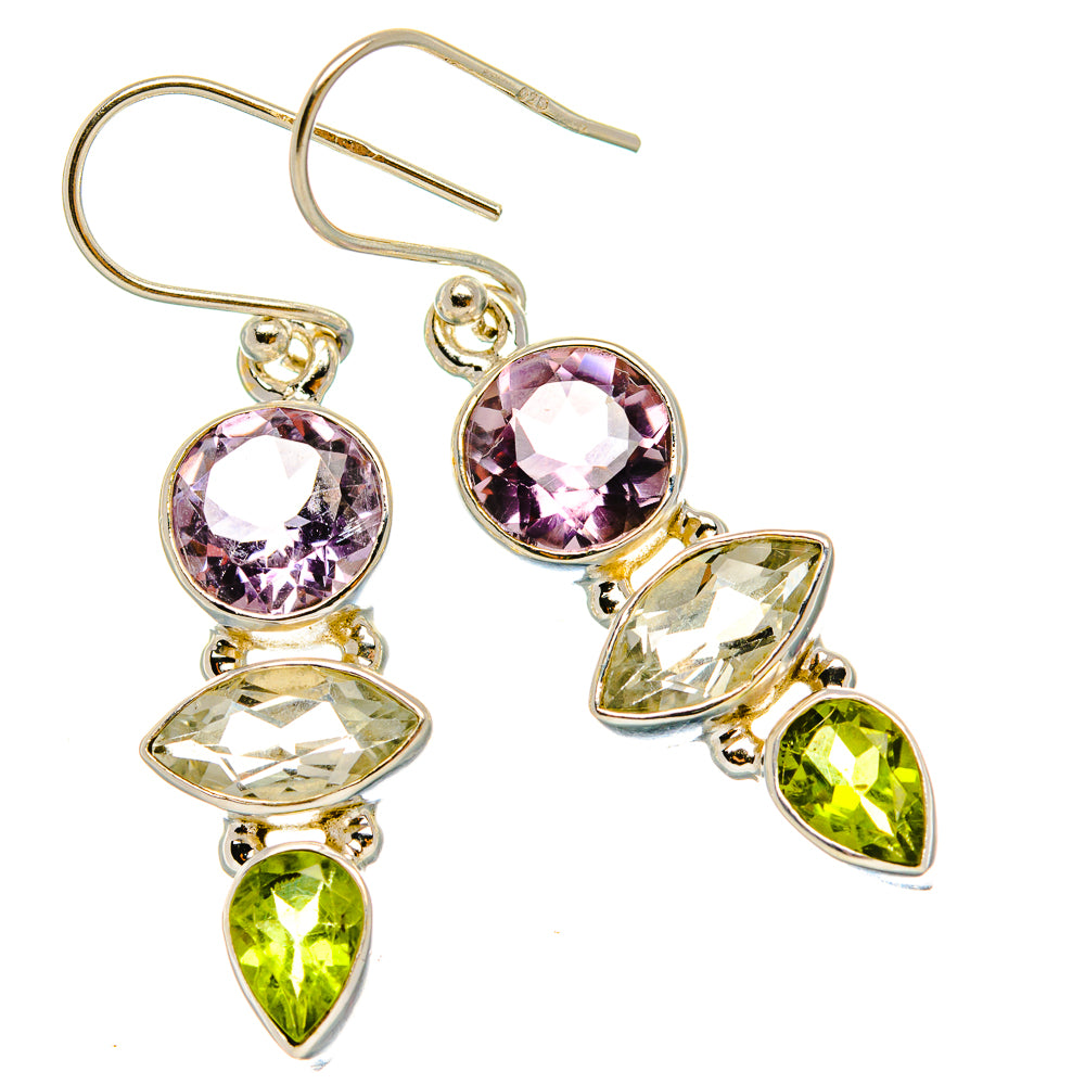 Anasilvercos Faceted Green Amethyst, Amethyst, Peridot Earrings 1 1/2" (925 Sterling Silver)