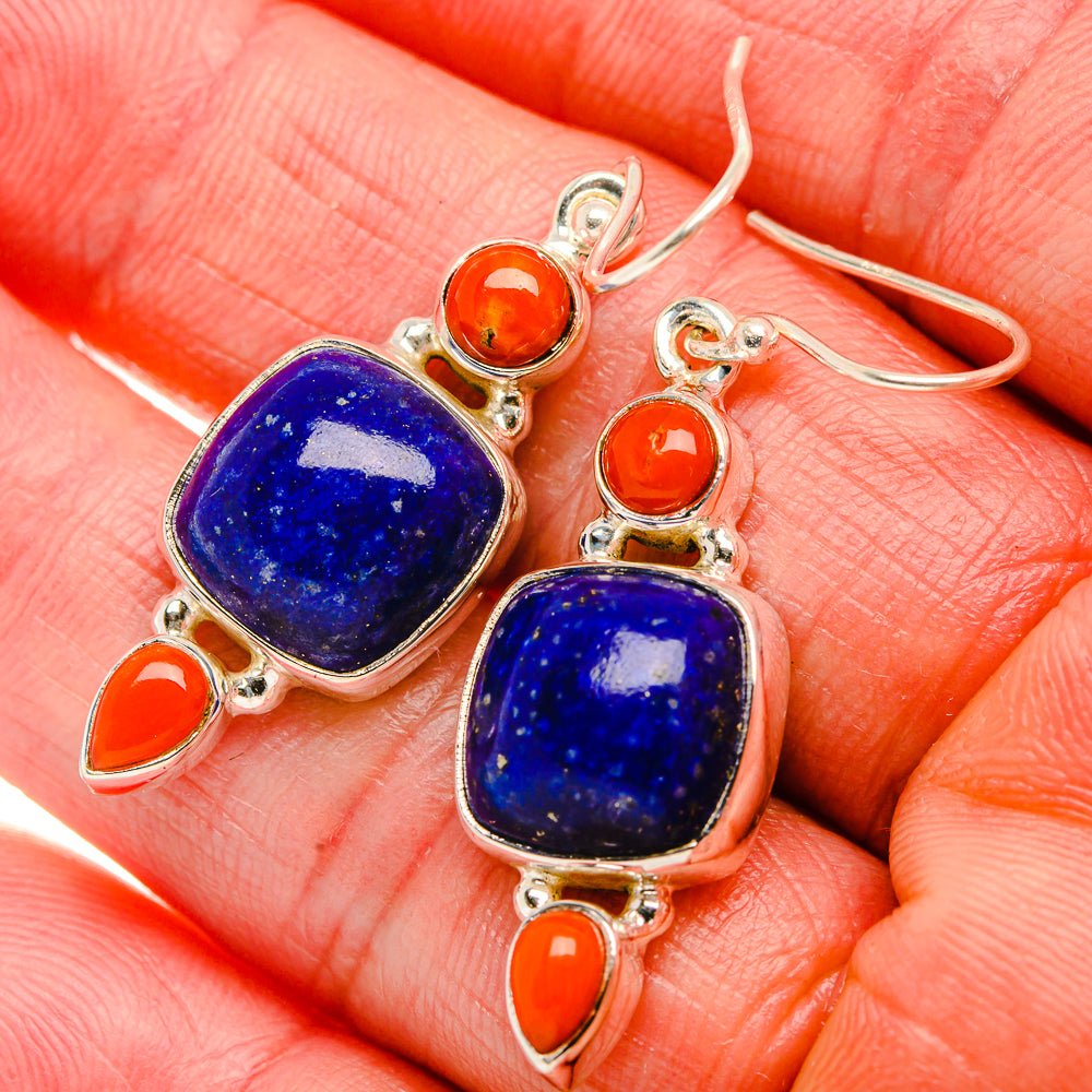 Lapis Lazuli, Red Coral Earrings 1 5/8" (925 Sterling Silver) EARR431879