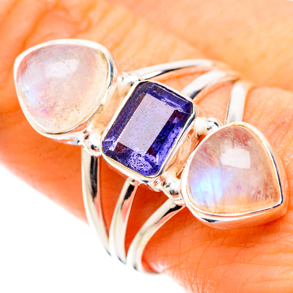 Anasilvercos Faceted Tanzanite, Rainbow Moonstone Ring Size 9 (925 Sterling Silver)