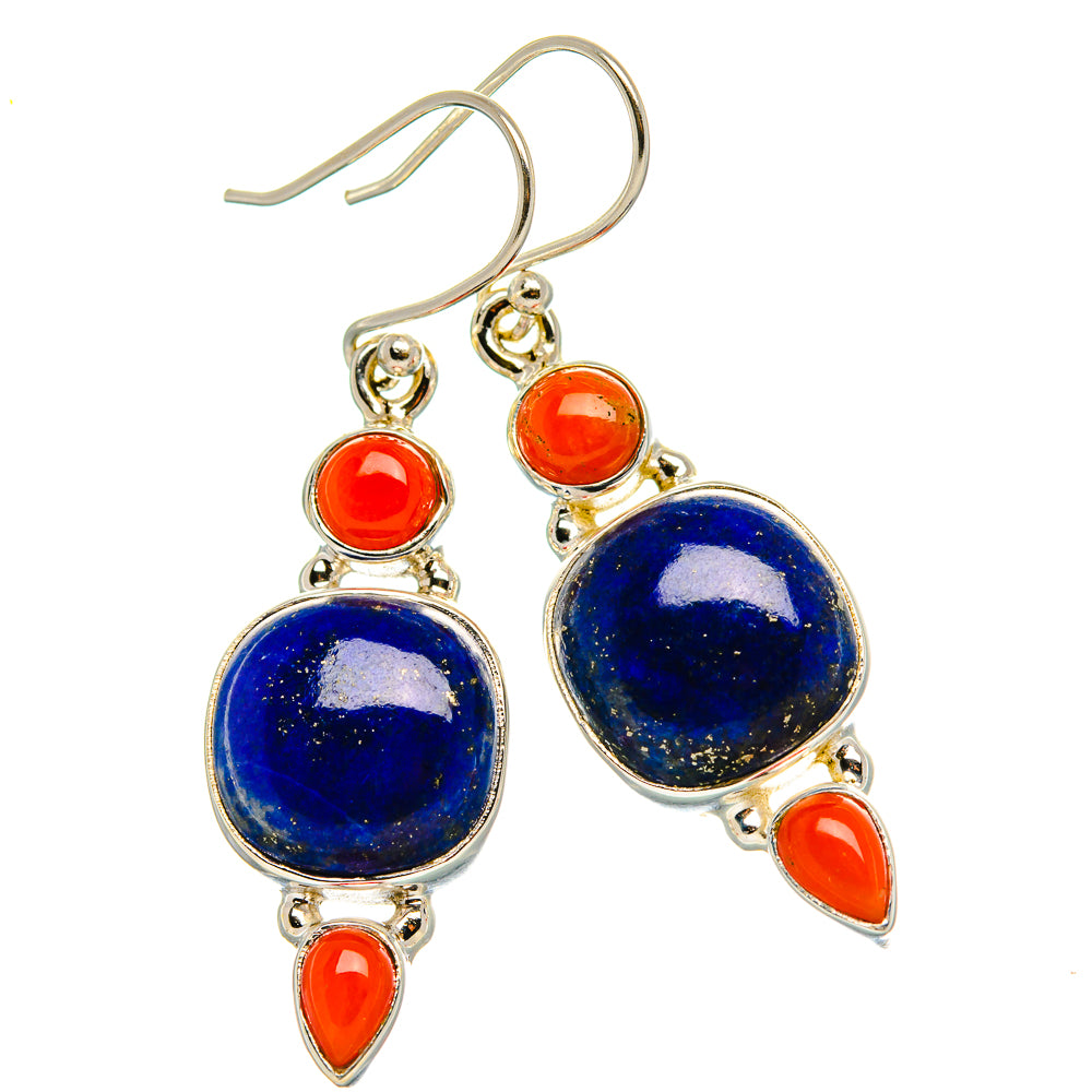 Lapis Lazuli, Red Coral Earrings 1 3/4" (925 Sterling Silver) EARR431868