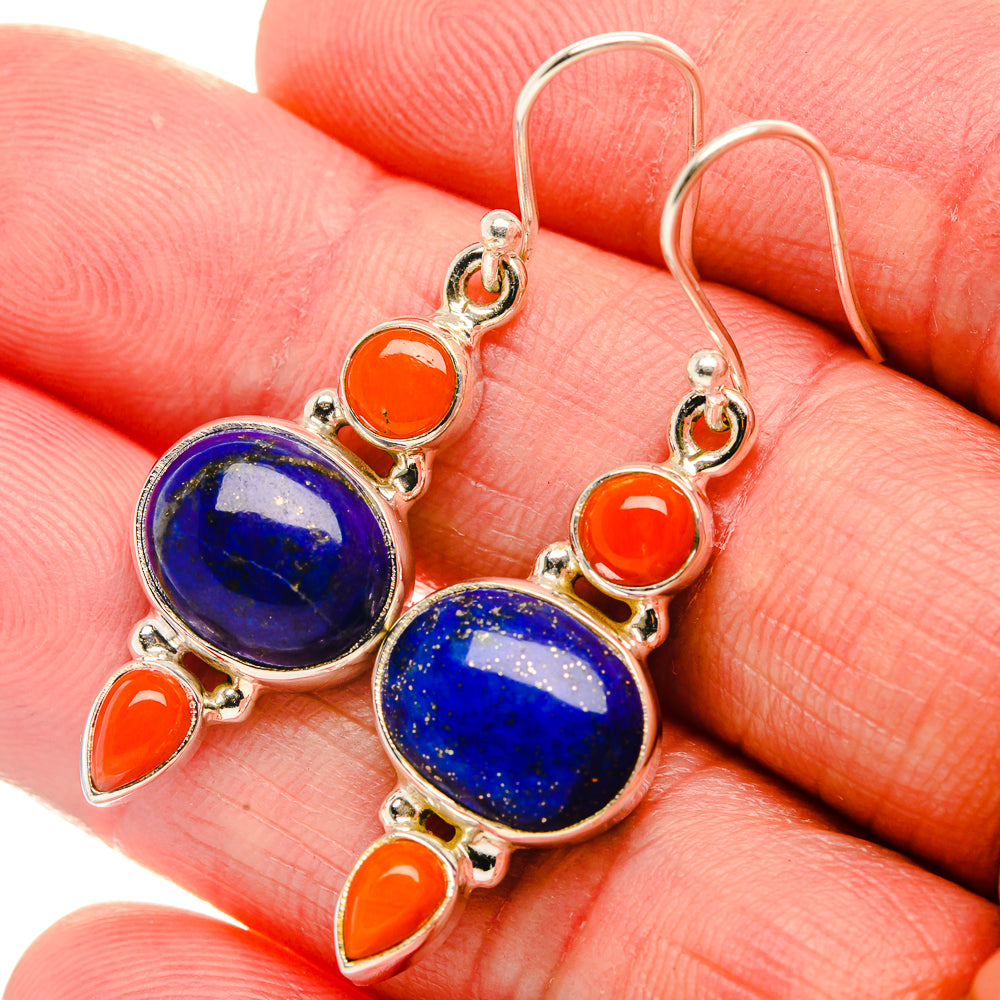 Lapis Lazuli, Red Coral 925 Sterling Silver Earrings 1 5/8" (925 Sterling Silver) EARR431923