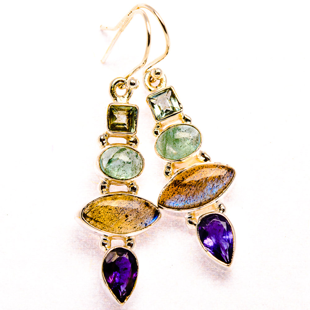 Labradorite, Tanzanite, Aquamarine, Blue Topaz Earrings 1 3/4" (925 Sterling Silver) EARR431862