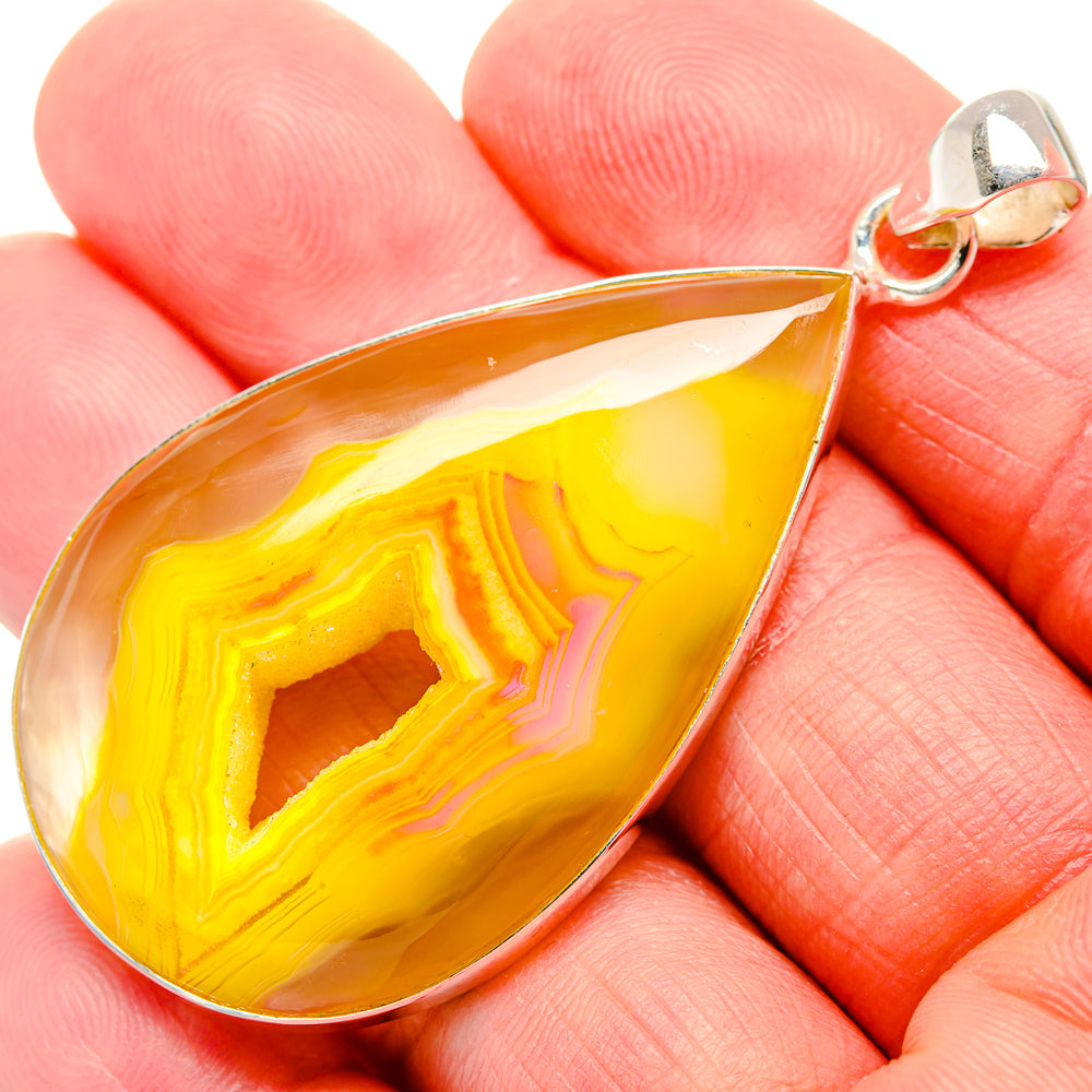 Yellow Window Druzy Pendant 2 1/4"  (925 Sterling Silver) PD36951